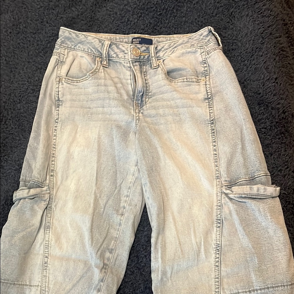 Blue Flare & Wide Leg Jeans with Distressed Details
